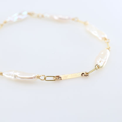 Freshwater Biwa Pearl and Forged Bar Bracelet J.Mills Studio