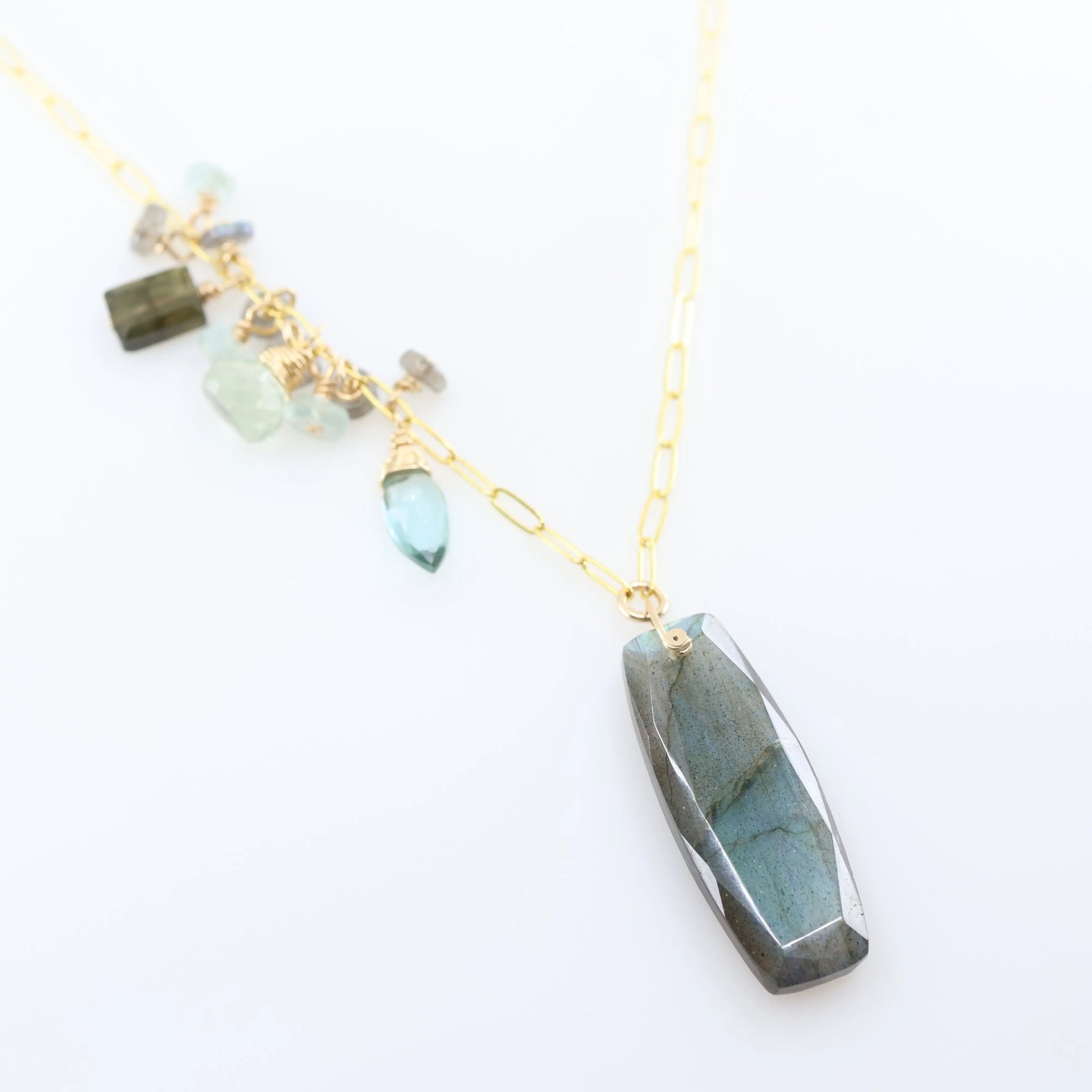 Luminous Labradorite Necklace with Asymmetrical Gemstone Cluster J.Mills Studio