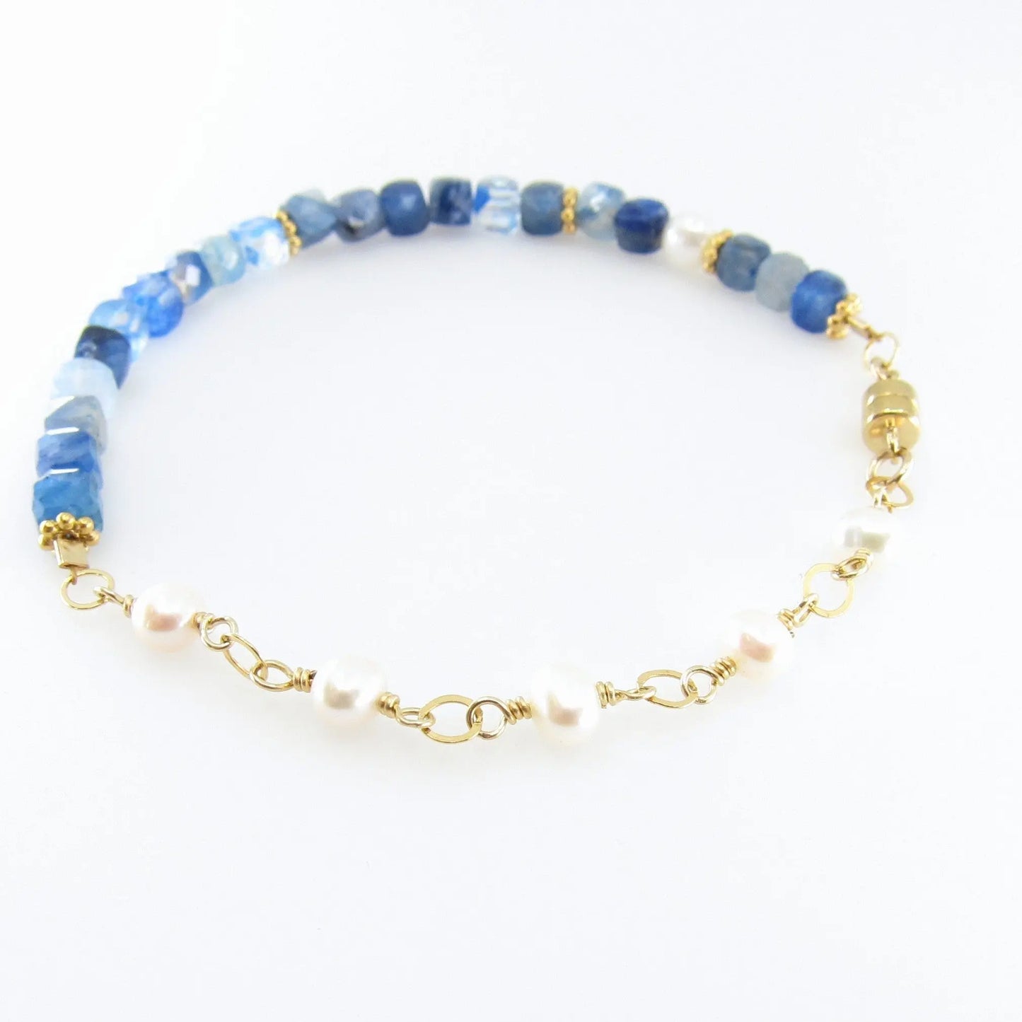 Kyanite and Freshwater Pearl Bracelet J.Mills Studio