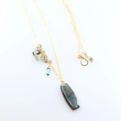 Luminous Labradorite Necklace with Asymmetrical Gemstone Cluster J.Mills Studio