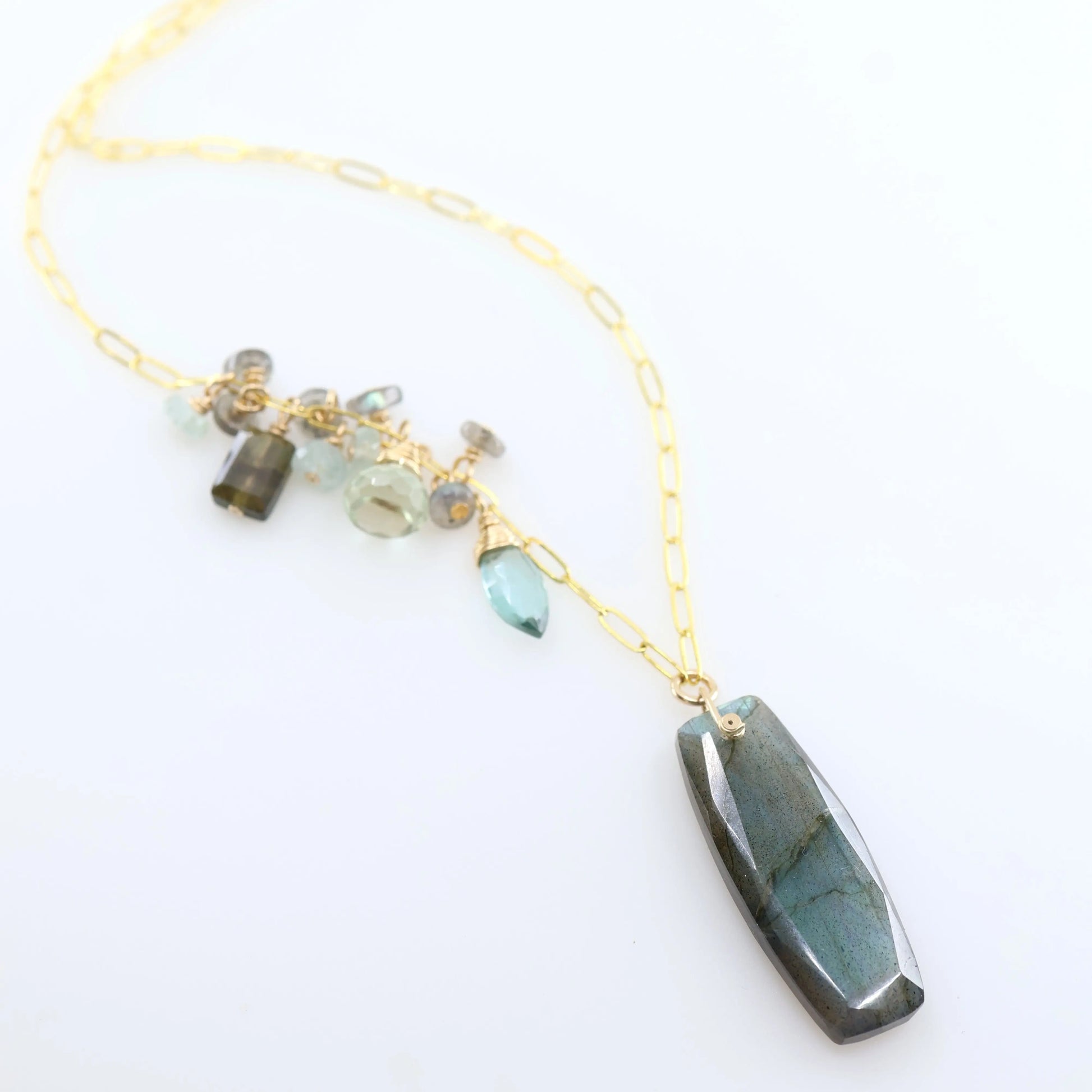 Luminous Labradorite Necklace with Asymmetrical Gemstone Cluster J.Mills Studio