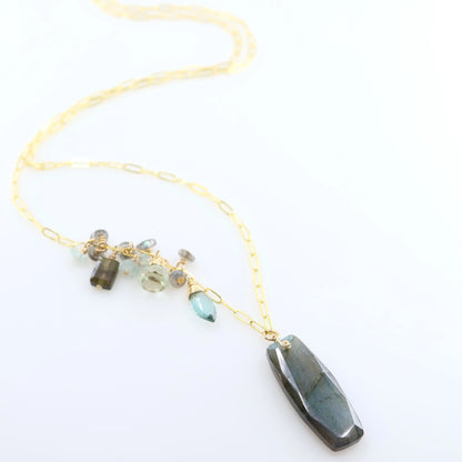 Luminous Labradorite Necklace with Asymmetrical Gemstone Cluster J.Mills Studio