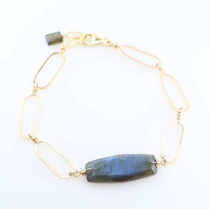 Luminous Labradorite and Forged Paperclip Link Bracelet J.Mills Studio