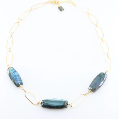 Hand Forged Paperclip and Labradorite Statement Chain Necklace J.Mills Studio