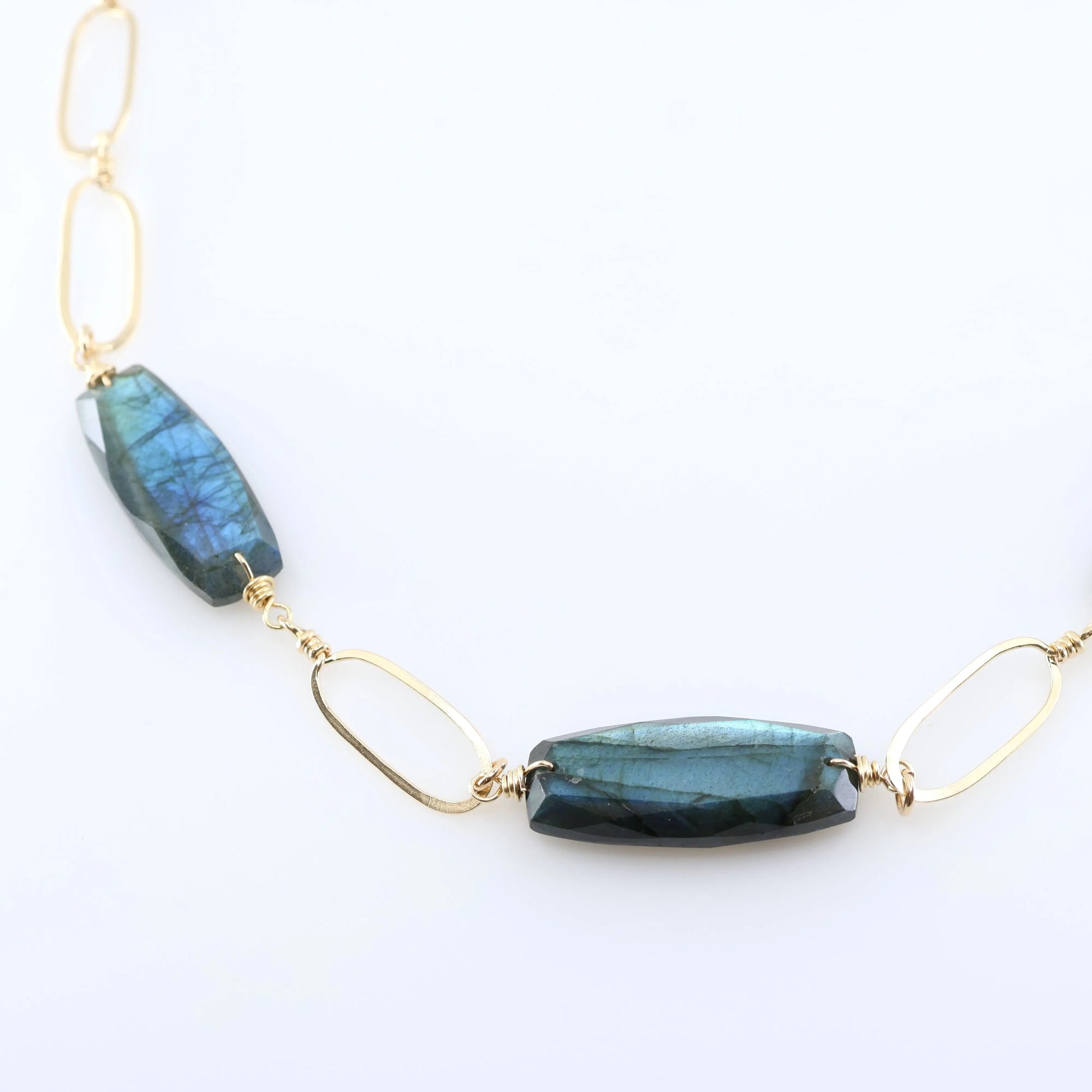 Hand Forged Paperclip and Labradorite Statement Chain Necklace J.Mills Studio