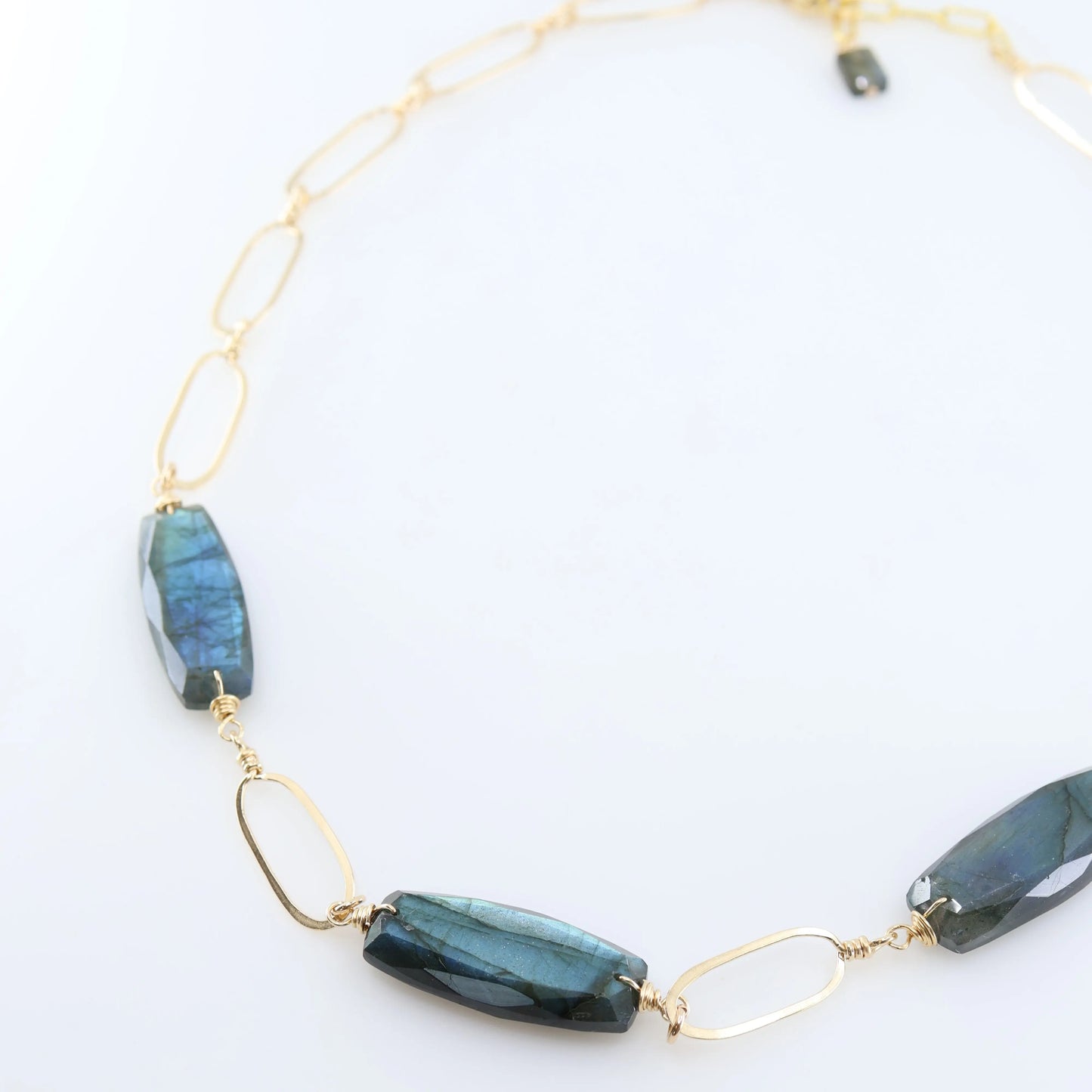 Hand Forged Paperclip and Labradorite Statement Chain Necklace J.Mills Studio