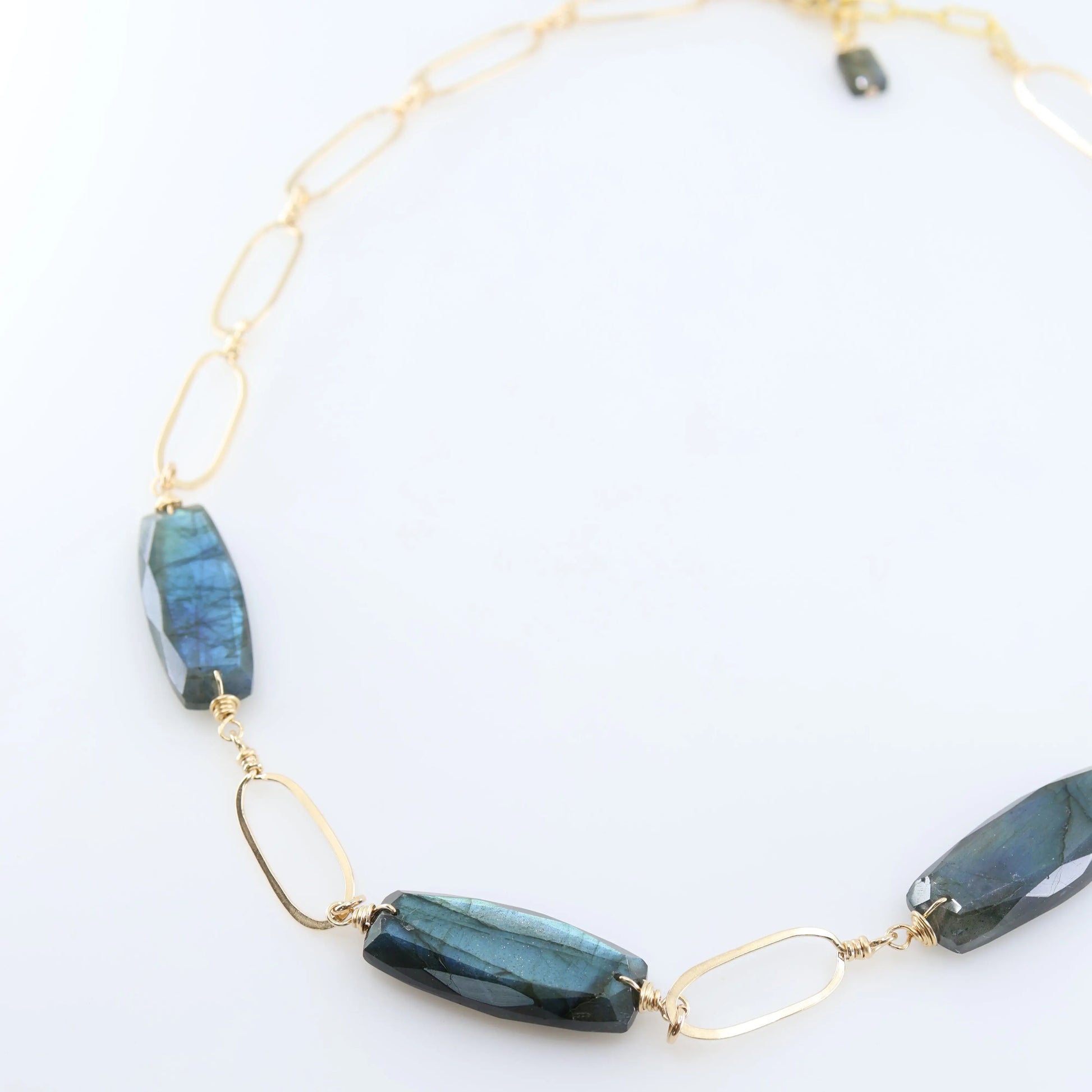Hand Forged Paperclip and Labradorite Statement Chain Necklace J.Mills Studio