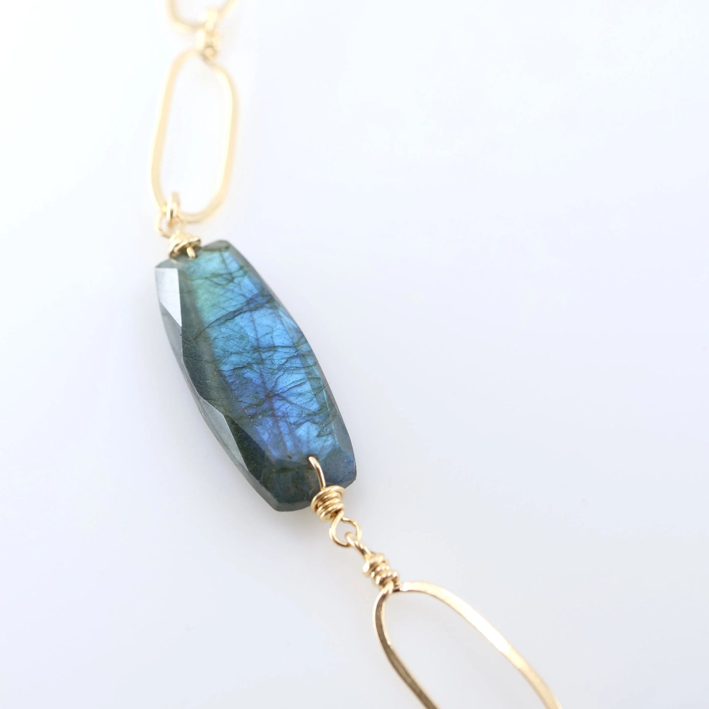Hand Forged Paperclip and Labradorite Statement Chain Necklace J.Mills Studio