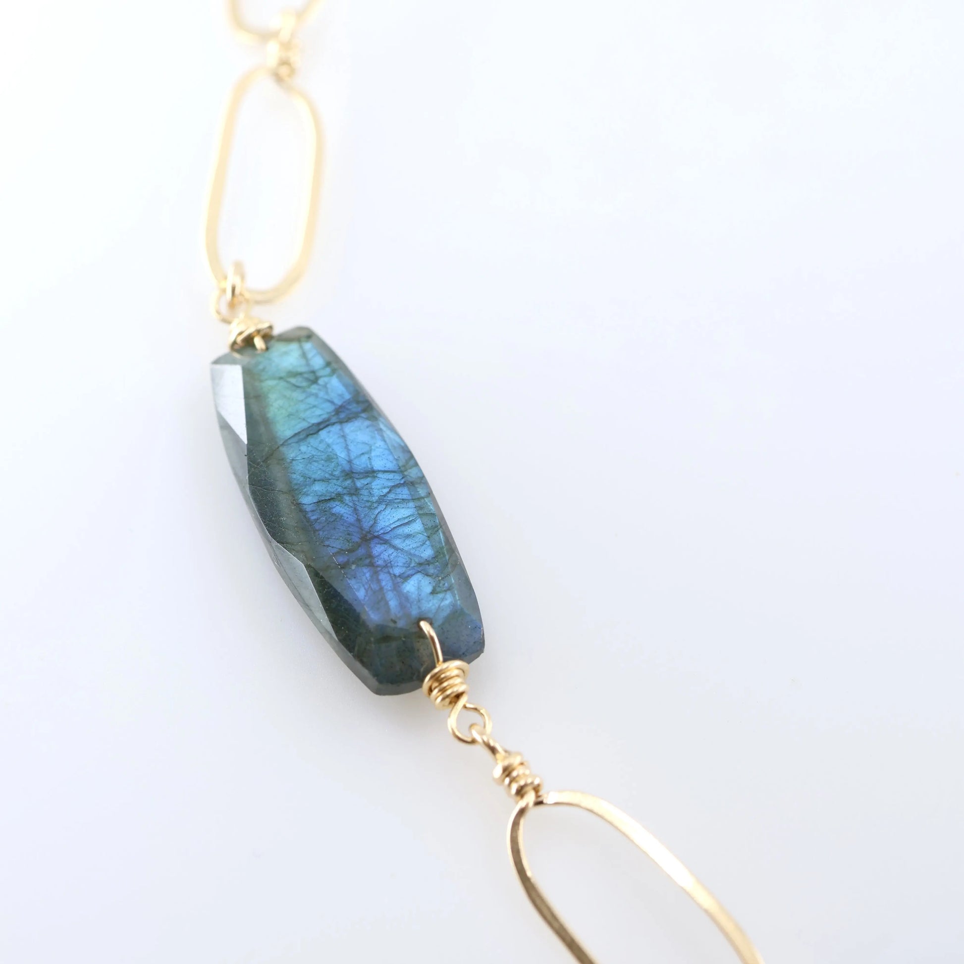 Hand Forged Paperclip and Labradorite Statement Chain Necklace J.Mills Studio
