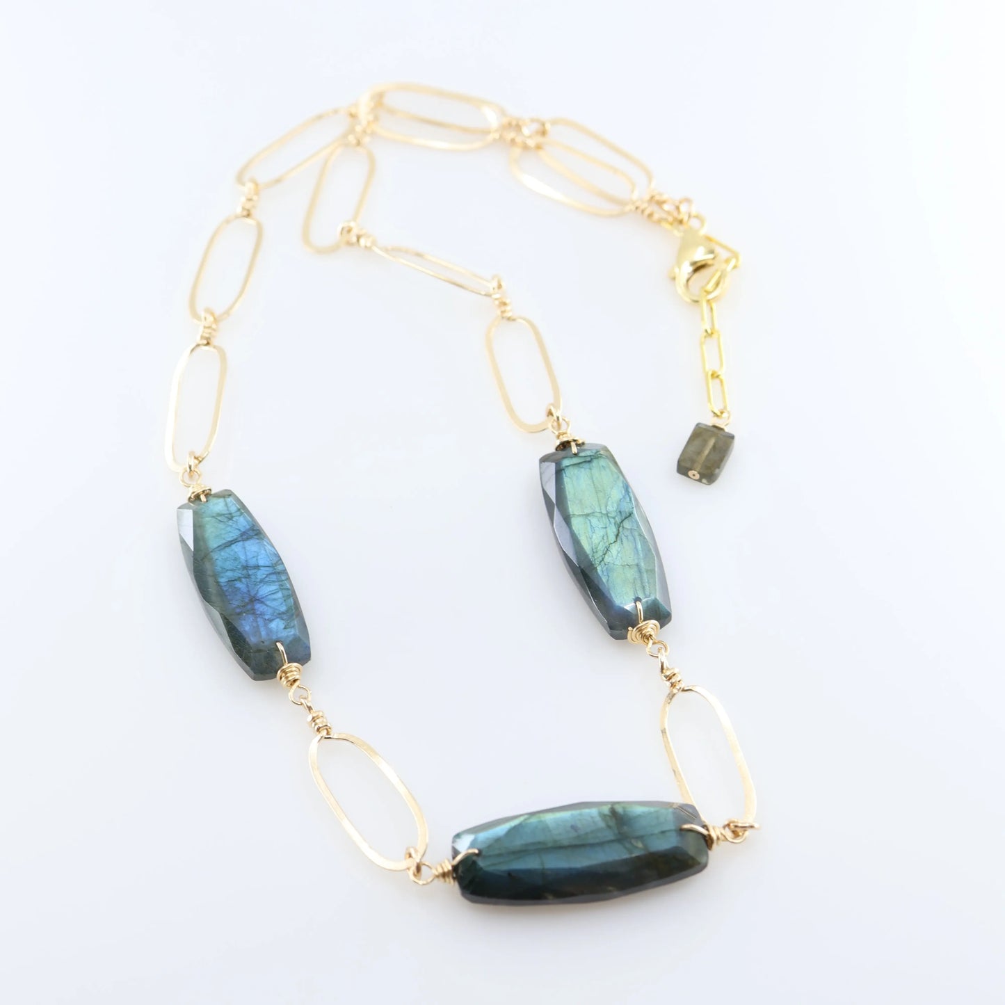 Hand Forged Paperclip and Labradorite Statement Chain Necklace J.Mills Studio
