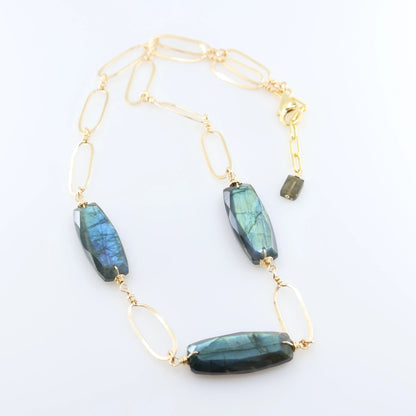 Hand Forged Paperclip and Labradorite Statement Chain Necklace J.Mills Studio