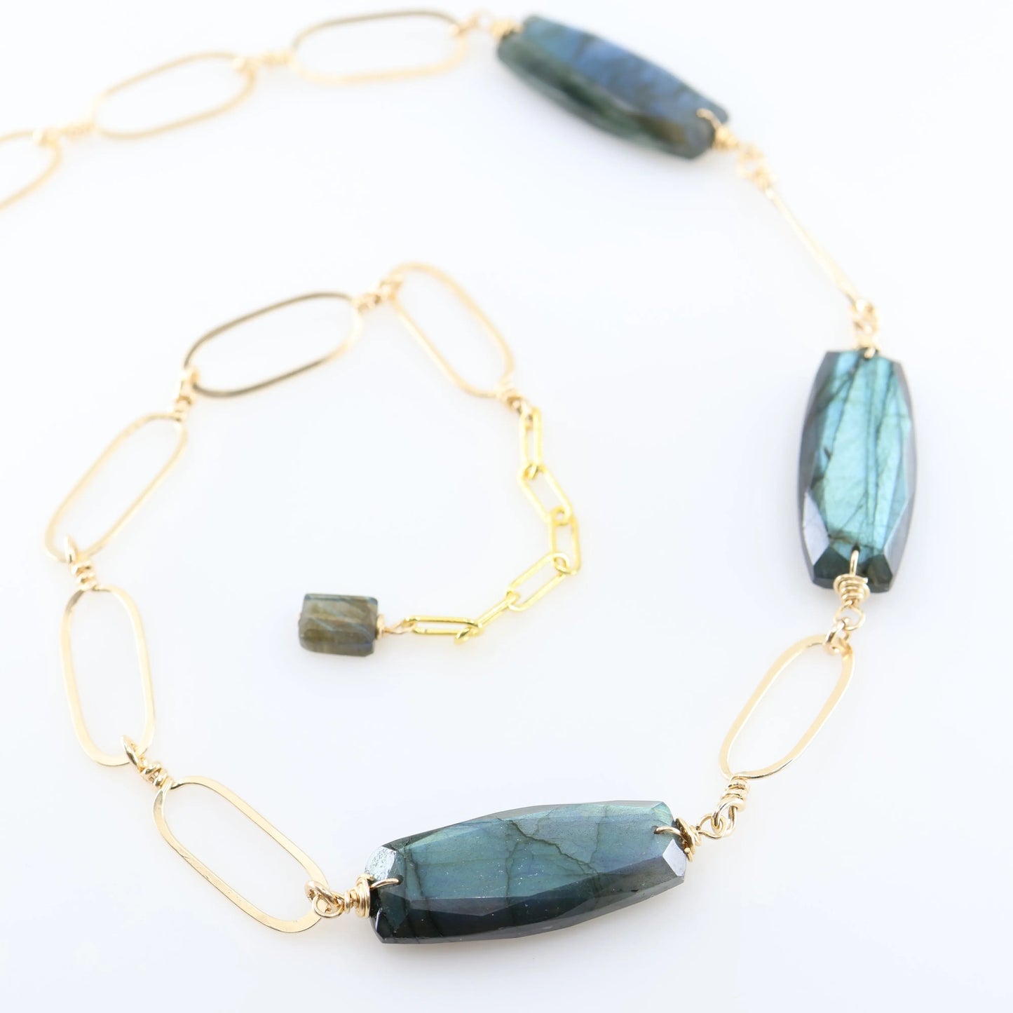 Hand Forged Paperclip and Labradorite Statement Chain Necklace J.Mills Studio