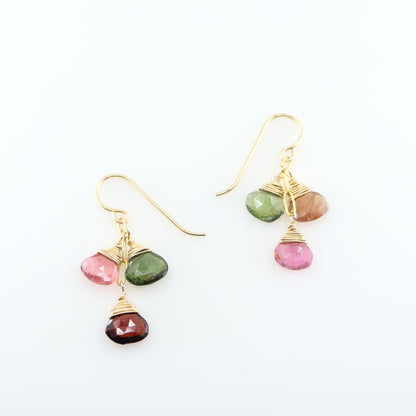 Watermelon Tourmaline 3-Drop Cascade Earrings