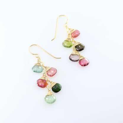 Watermelon Tourmaline 5-Drop Cascade Earrings