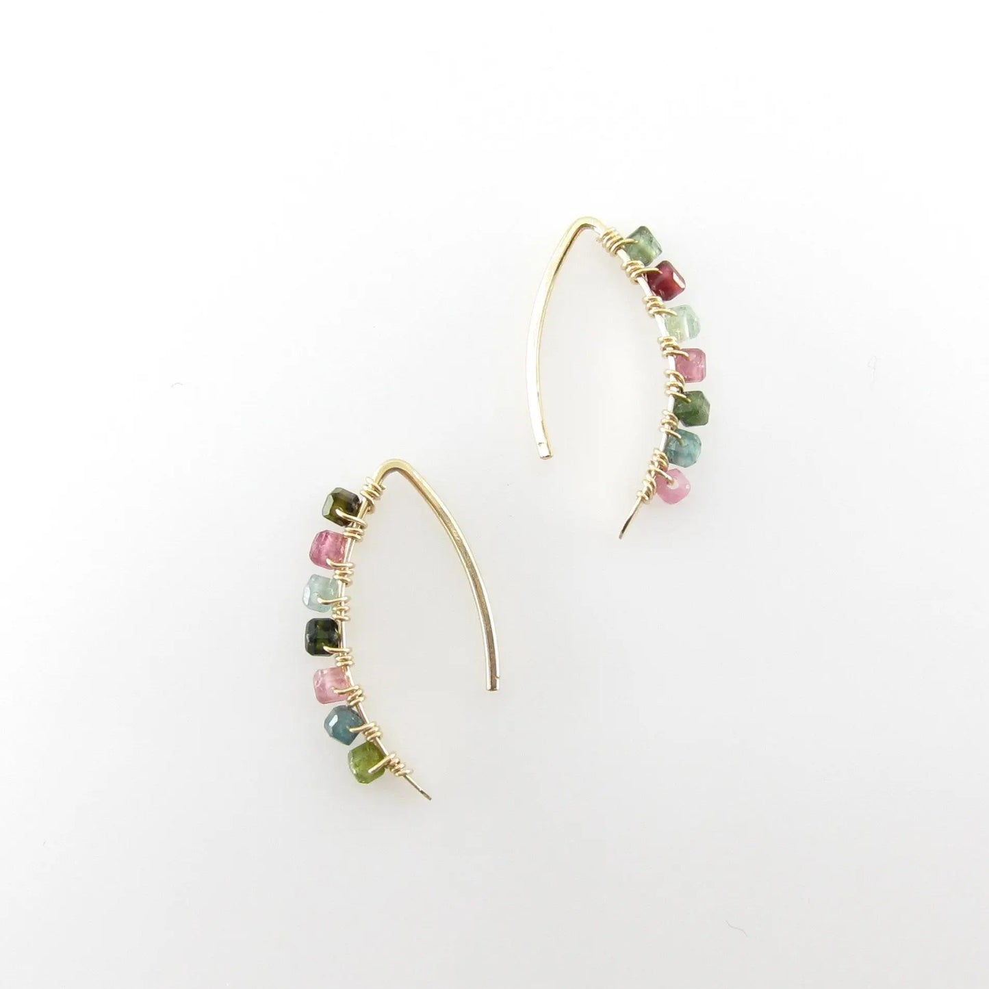 Curved Bar Drop Threader Earrings, 3 stone options J.Mills Studio