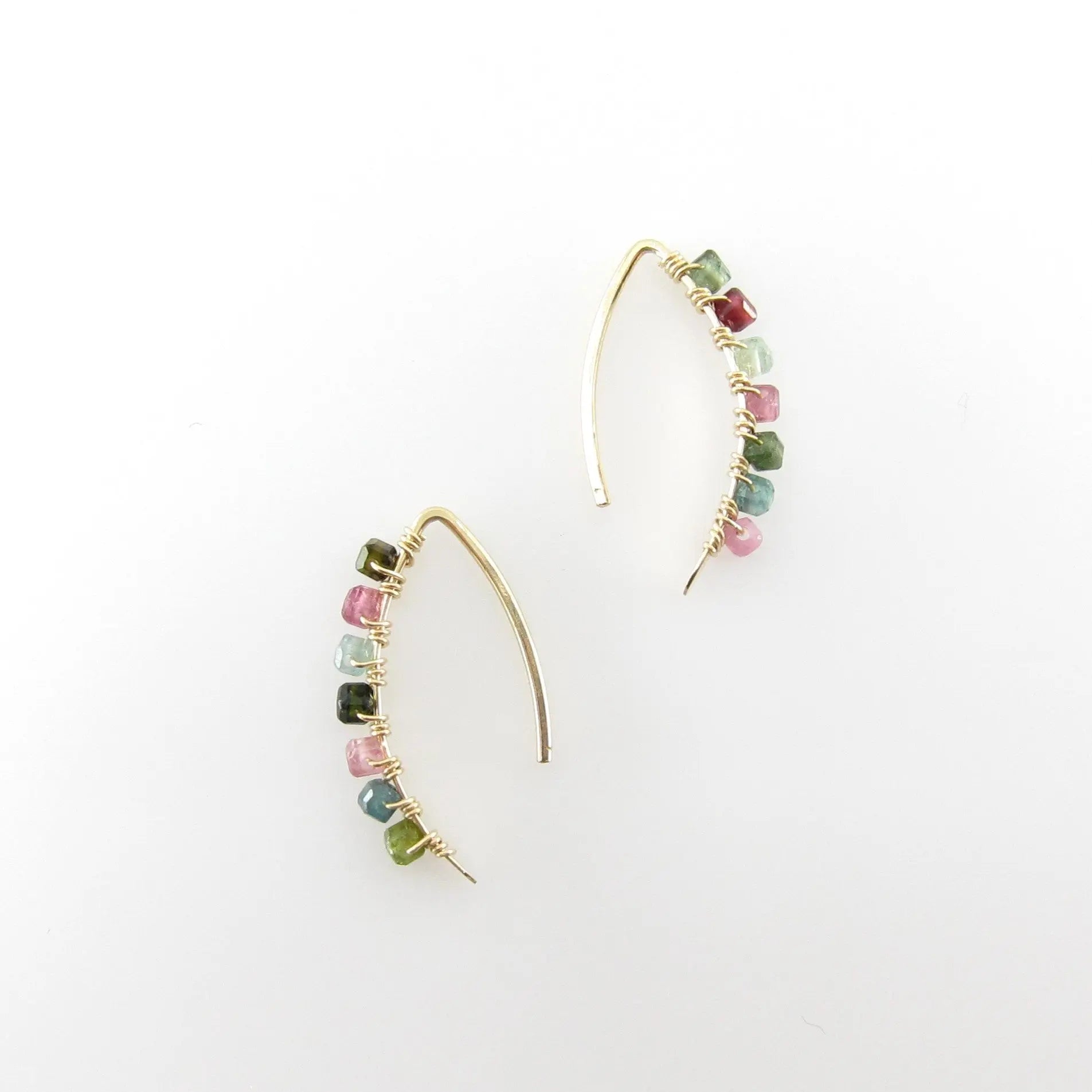 Curved Bar Drop Threader Earrings, 3 stone options J.Mills Studio