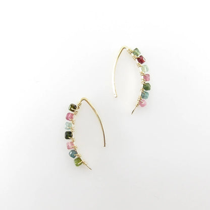 Curved Bar Drop Threader Earrings, 3 stone options J.Mills Studio