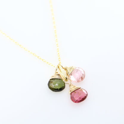 Triple Gemstone Necklace, Watermelon Tourmaline