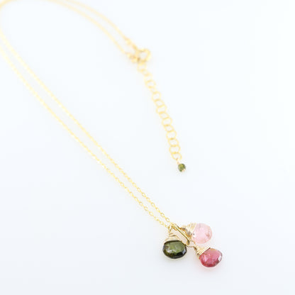 Triple Gemstone Necklace, Watermelon Tourmaline