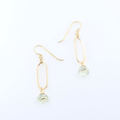 Forged Paperclip Link Earrings with Green Amethyst