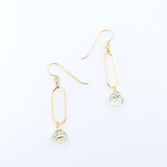 Forged Paperclip Link Earrings with Green Amethyst