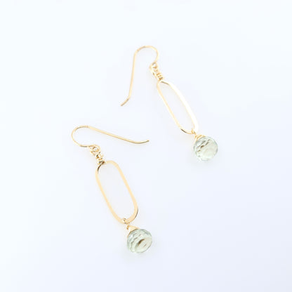 Forged Paperclip Link Earrings with Green Amethyst