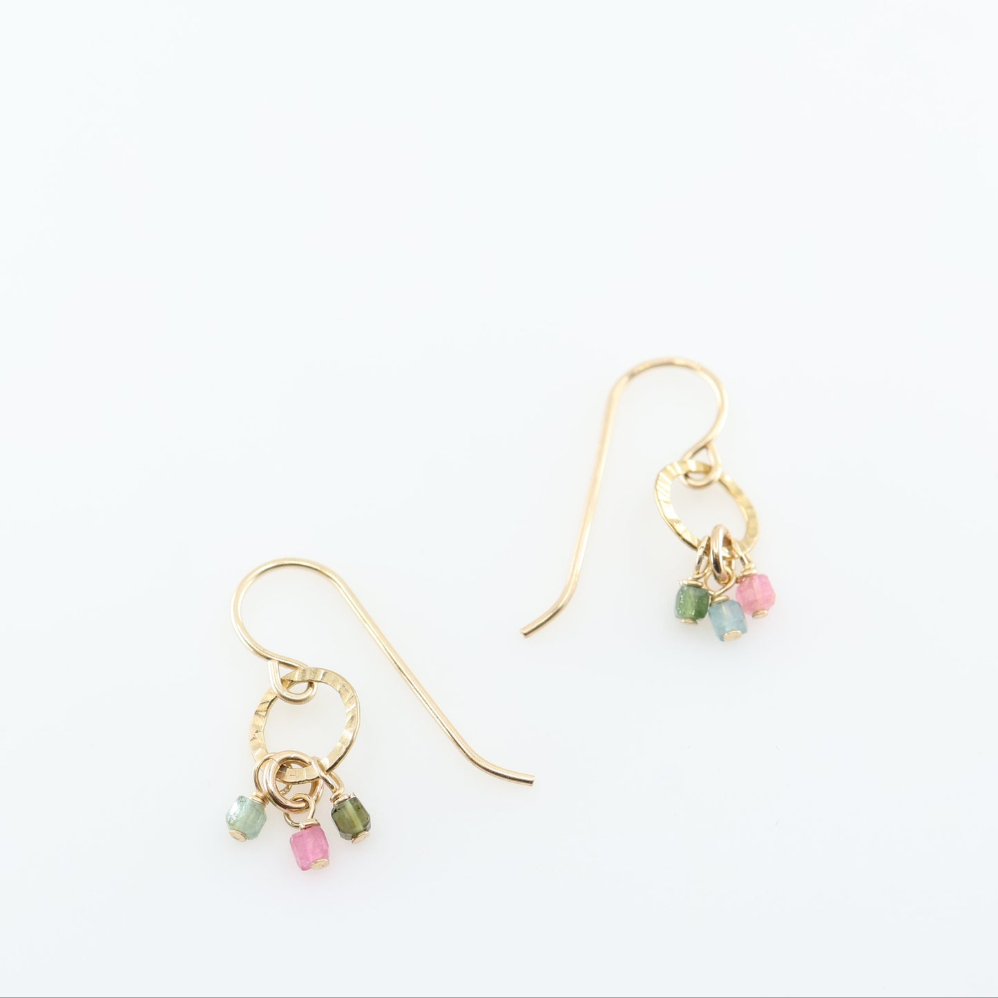 Tiny Hammer Textured Circle Earrings with Watermelon Tourmaline