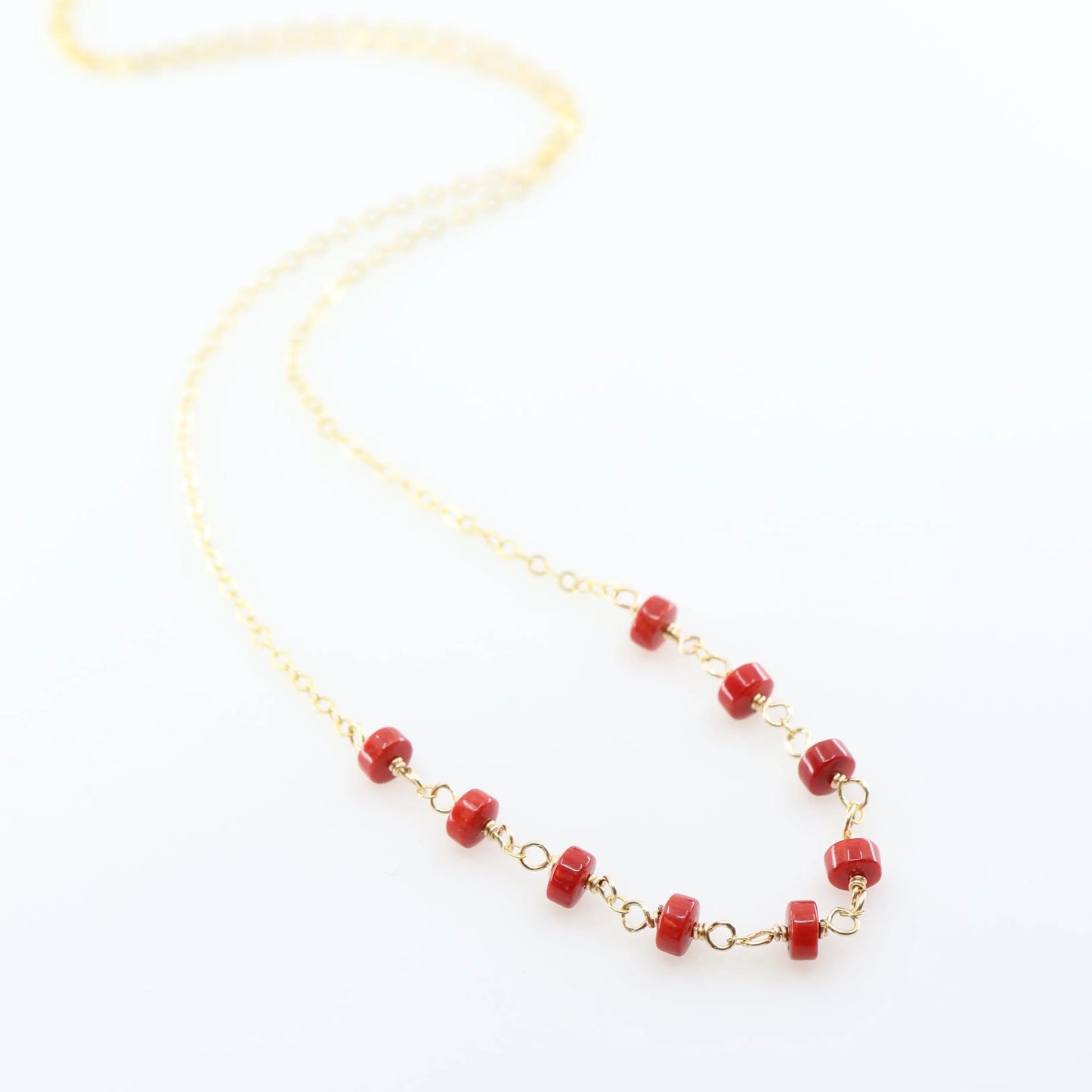 Tiny Gemstone Layering Necklace, Red Coral J.Mills Studio