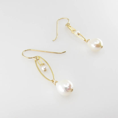 Small Marquis Link Earrings with Baby Baroque Pearl Drops J.Mills Studio