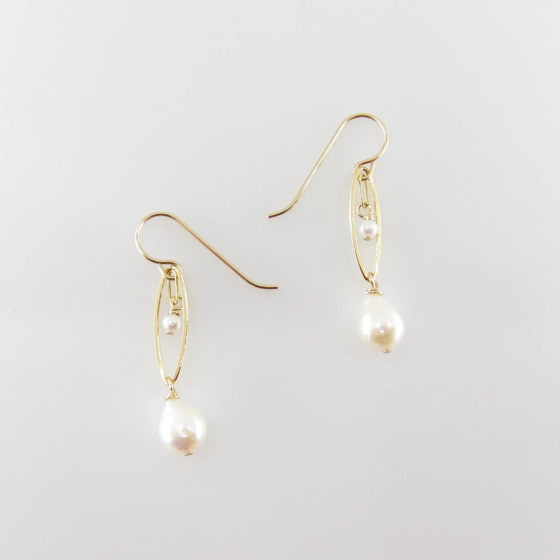 Small Marquis Link Earrings with Baby Baroque Pearl Drops J.Mills Studio