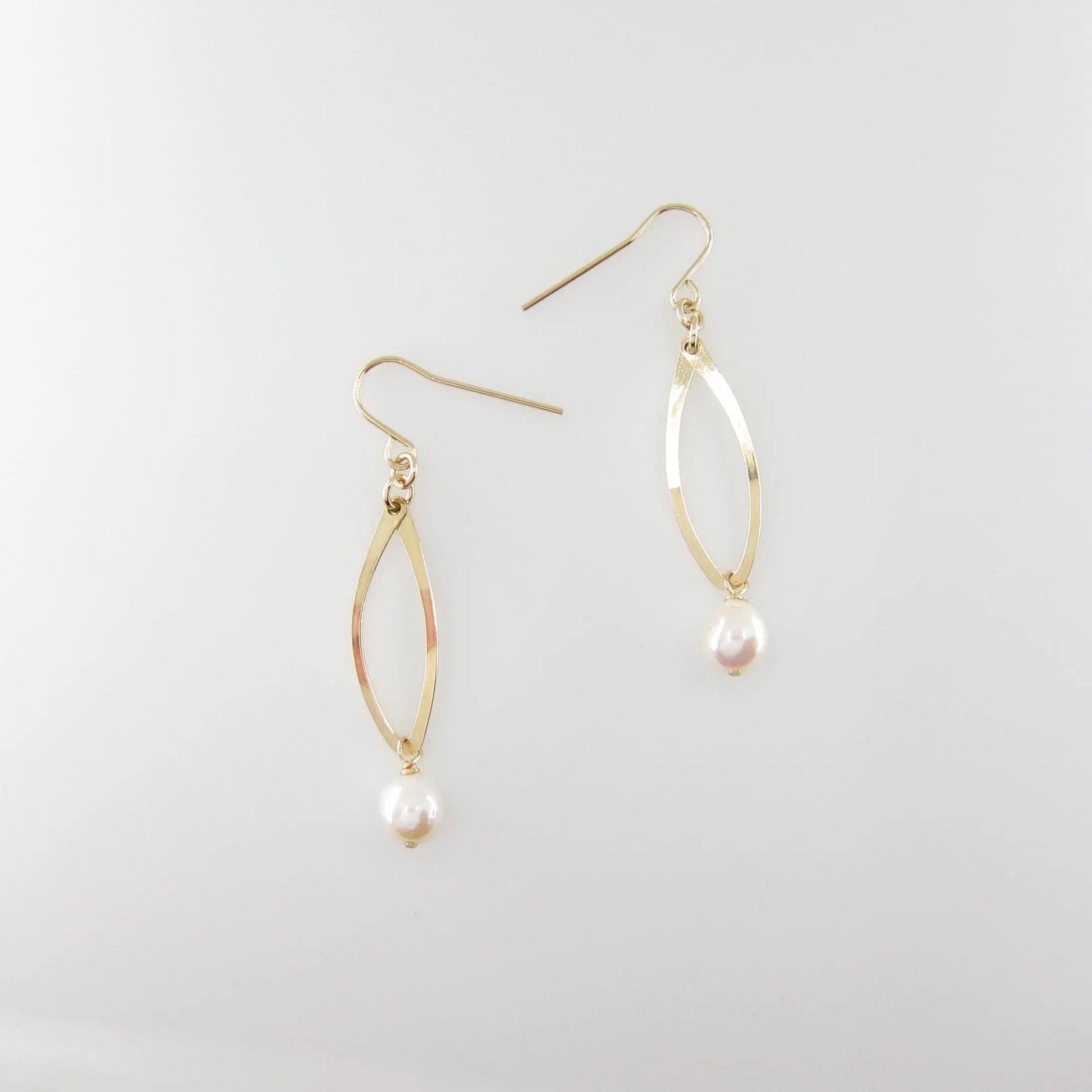 Small Forged Curved Marquis Link Earring with Baby Baroque Pearl Drop J.Mills Studio