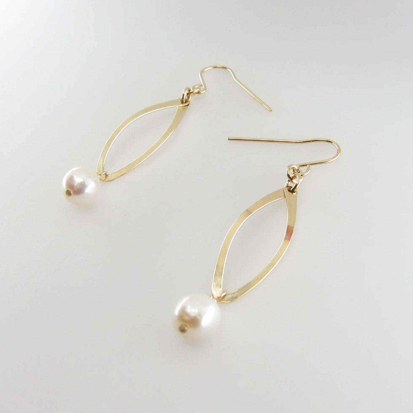 Small Forged Curved Marquis Link Earring with Baby Baroque Pearl Drop J.Mills Studio