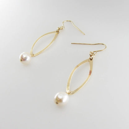 Small Forged Curved Marquis Link Earring with Baby Baroque Pearl Drop J.Mills Studio