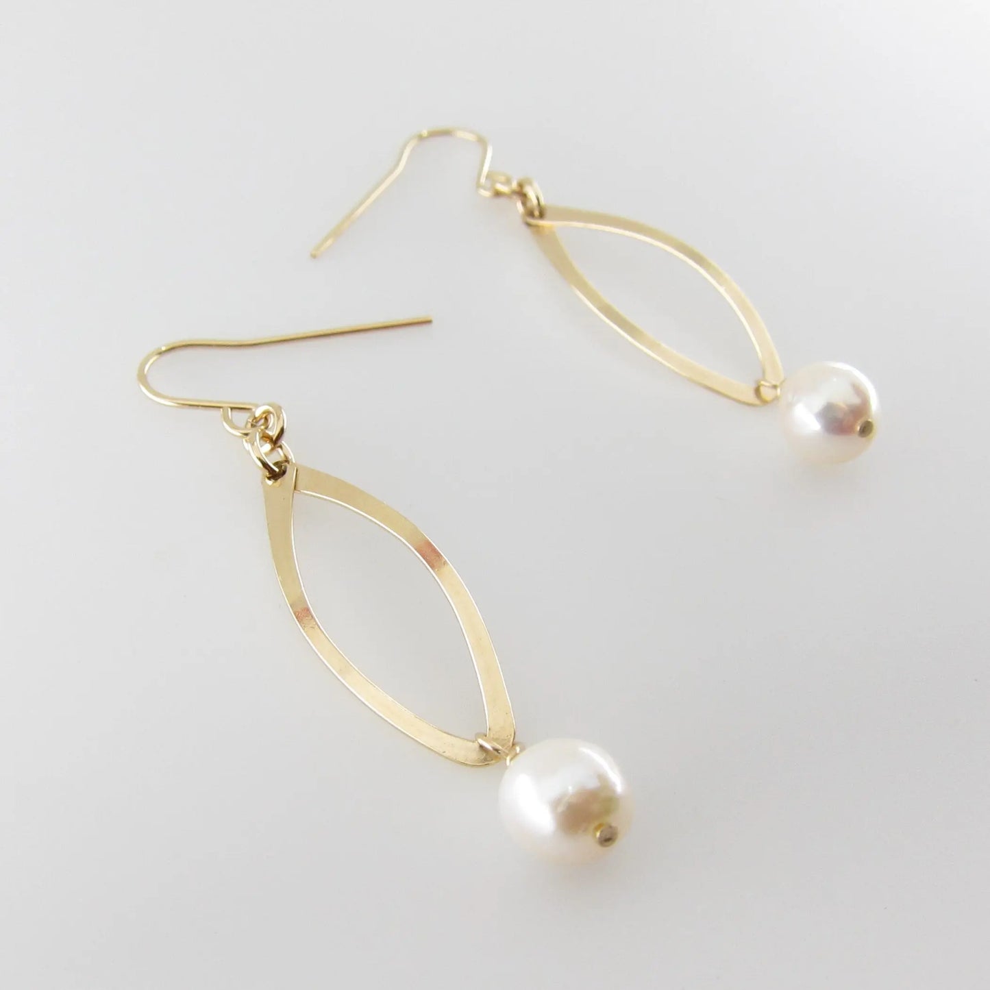 Small Forged Curved Marquis Link Earring with Baby Baroque Pearl Drop J.Mills Studio