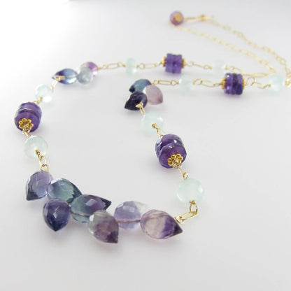 Rainbow Flourite, Amethyst and Indicolite Statement Necklace J.Mills Studio