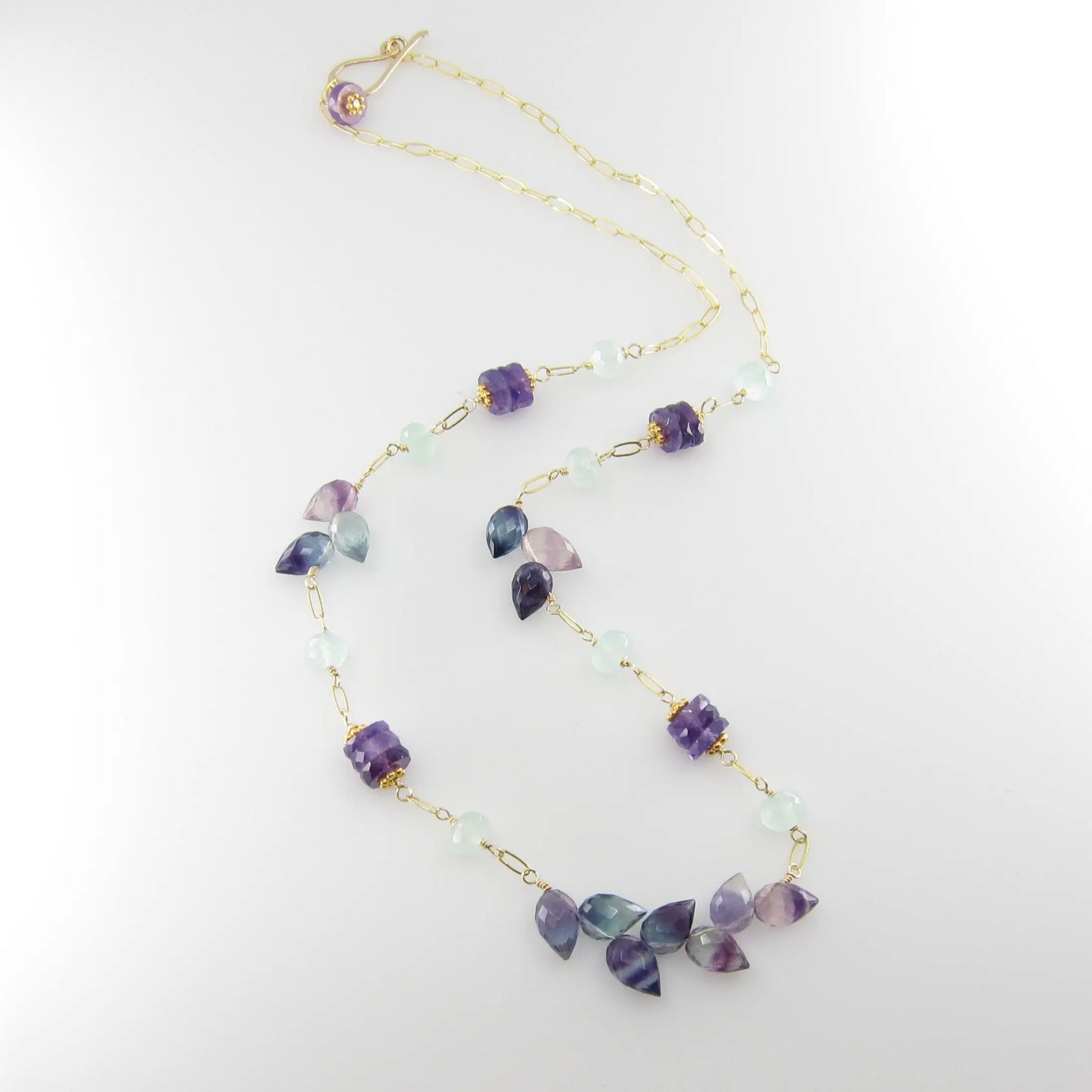 Rainbow Flourite, Amethyst and Indicolite Statement Necklace J.Mills Studio