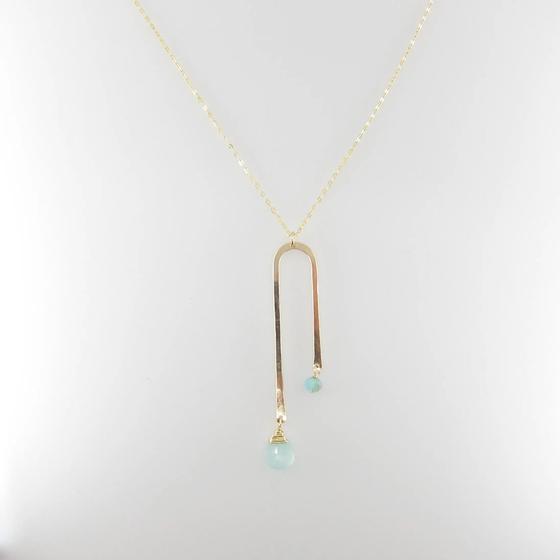 Asymmetrical Arch Necklace with Aqua Chalcedony Gemstone Drops J.Mills Studio