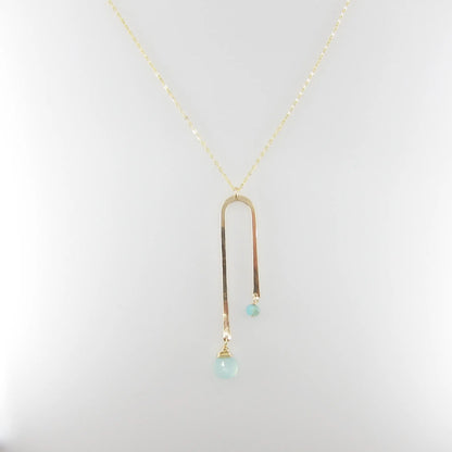 Asymmetrical Arch Necklace with Aqua Chalcedony Gemstone Drops J.Mills Studio