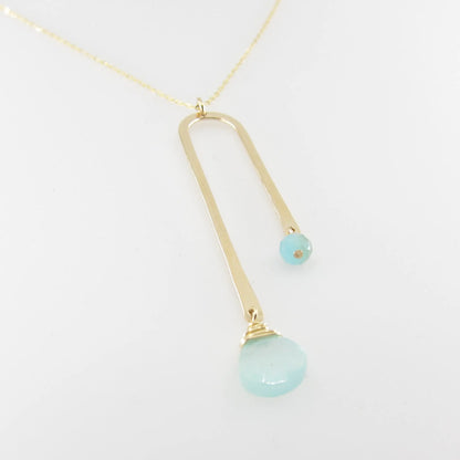 Asymmetrical Arch Necklace with Aqua Chalcedony Gemstone Drops J.Mills Studio