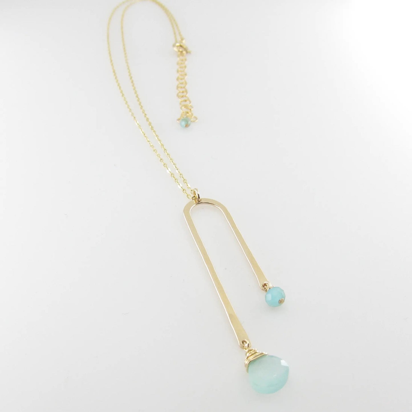 Asymmetrical Arch Necklace with Aqua Chalcedony Gemstone Drops J.Mills Studio