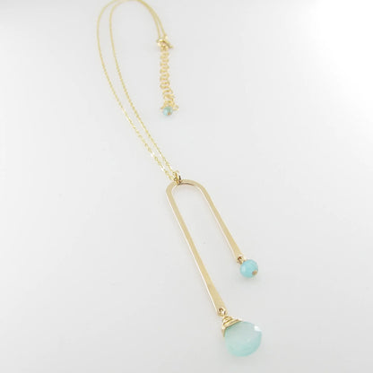 Asymmetrical Arch Necklace with Aqua Chalcedony Gemstone Drops J.Mills Studio