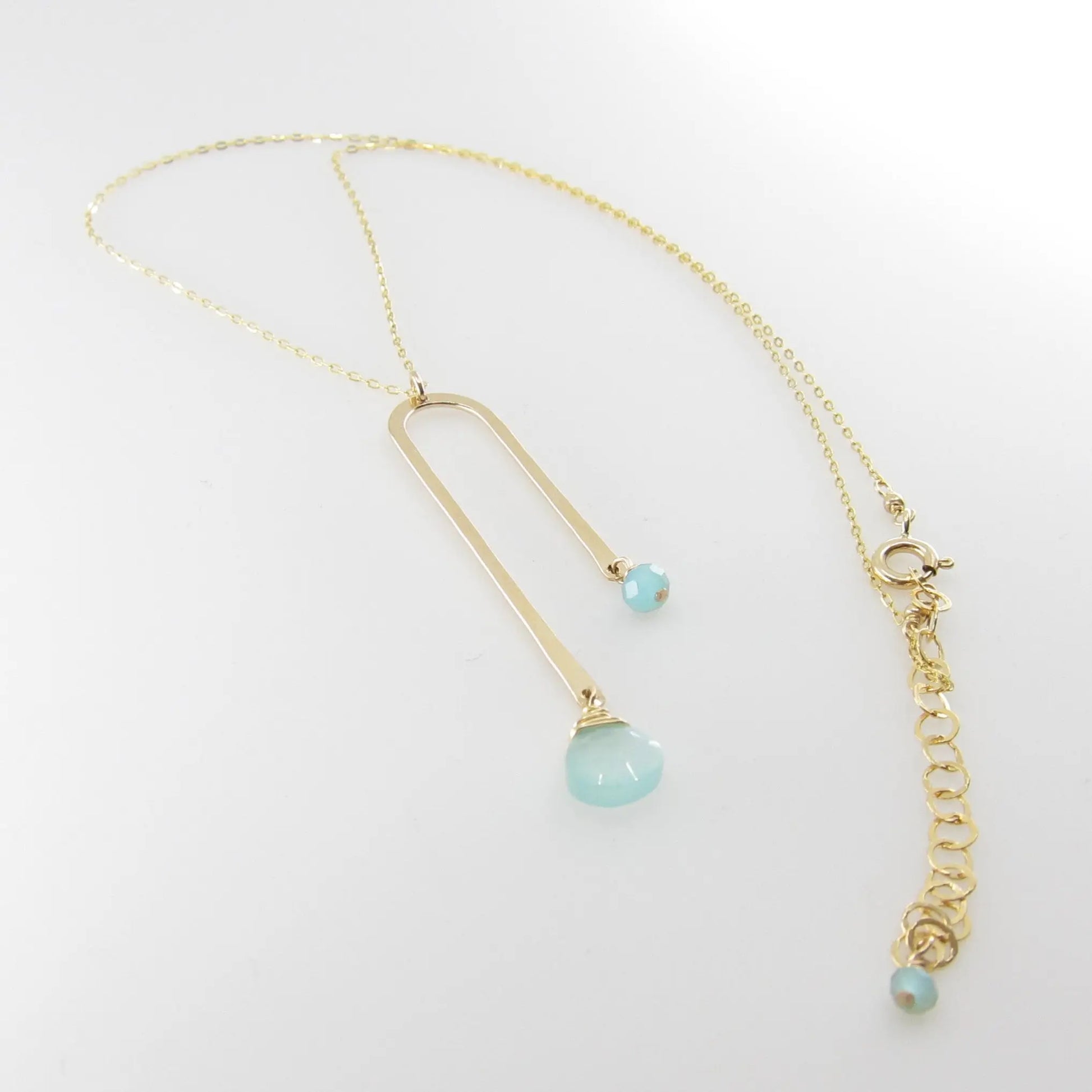 Asymmetrical Arch Necklace with Aqua Chalcedony Gemstone Drops J.Mills Studio