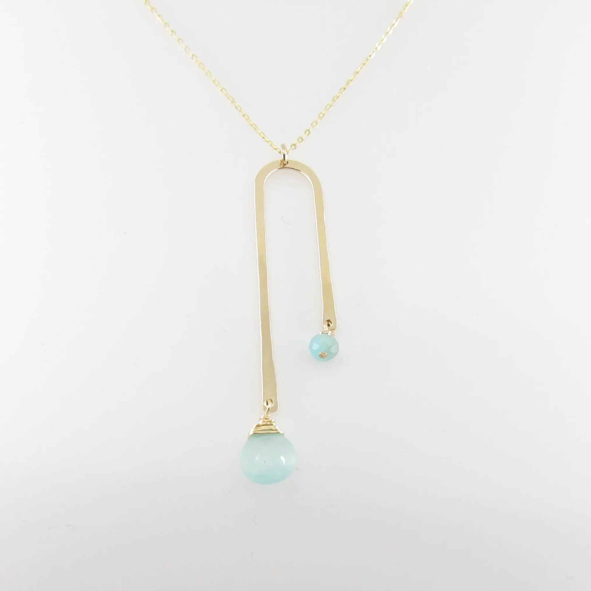 Asymmetrical Arch Necklace with Aqua Chalcedony Gemstone Drops J.Mills Studio