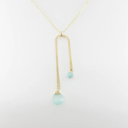 Asymmetrical Arch Necklace with Aqua Chalcedony Gemstone Drops J.Mills Studio