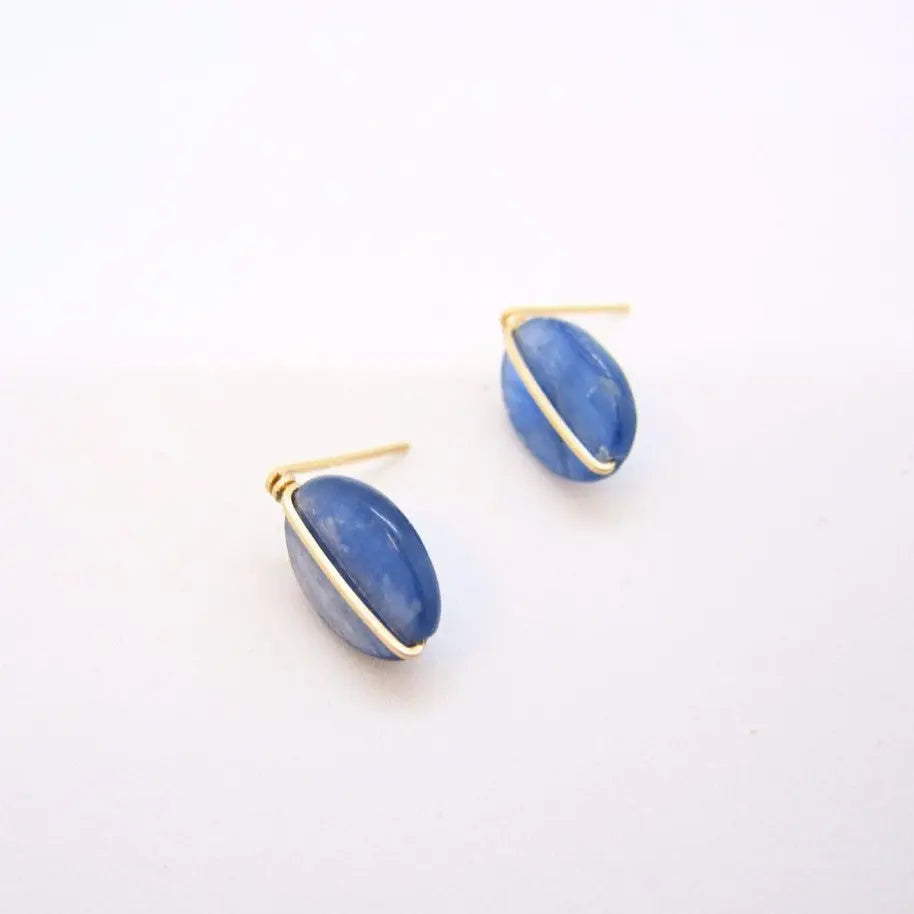 Kyanite Oval Stud Earrings with Forged Accent J.Mills Studio