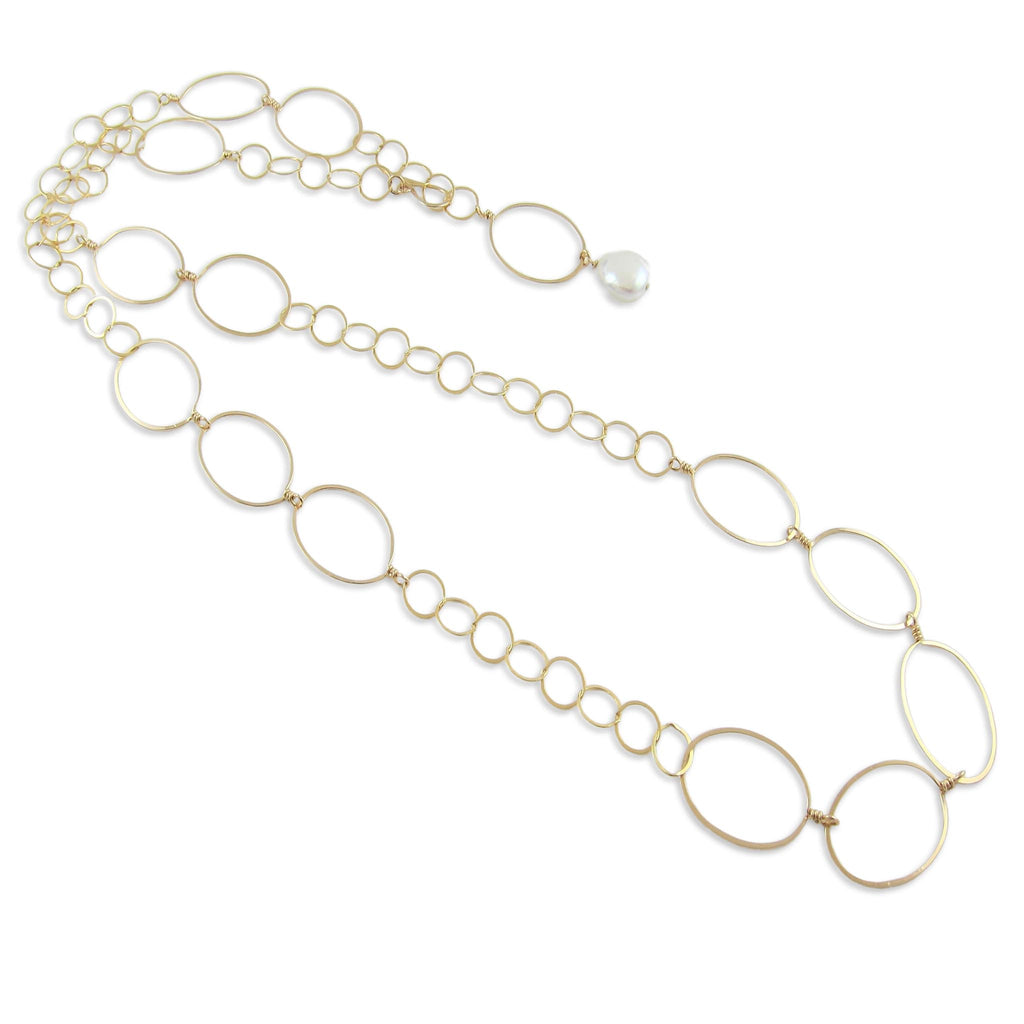 36" Forged Oval and Chain Necklace with Coin Pearl Drop