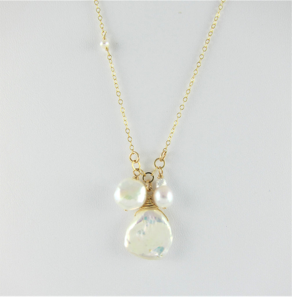 3 pearl necklace on 14k gf chain.