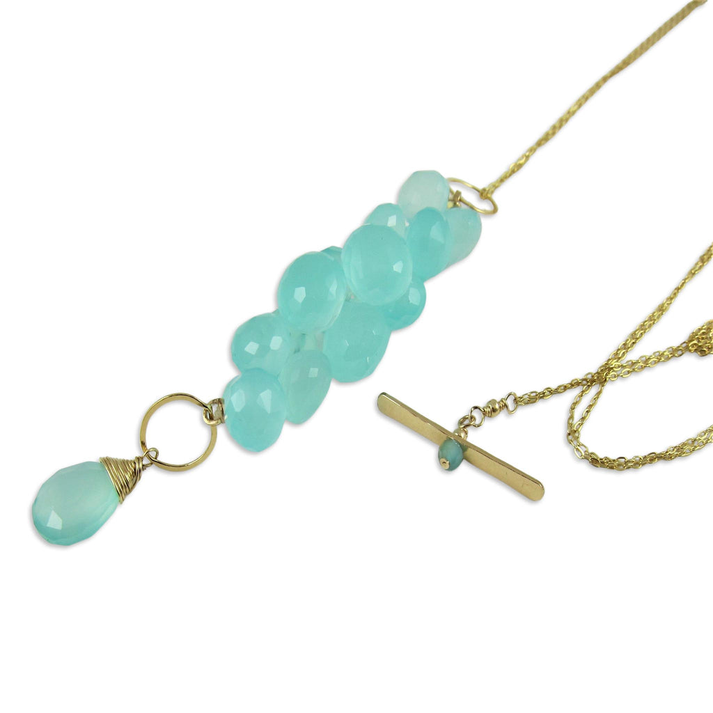 Aqua Chalcedony 3 in 1  Cluster and Toggle Necklace