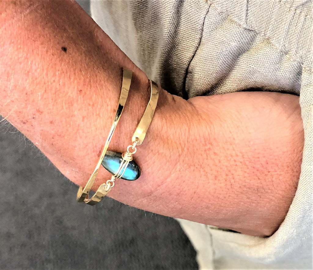 Forged Bar Bracelet with Oval Labradorite