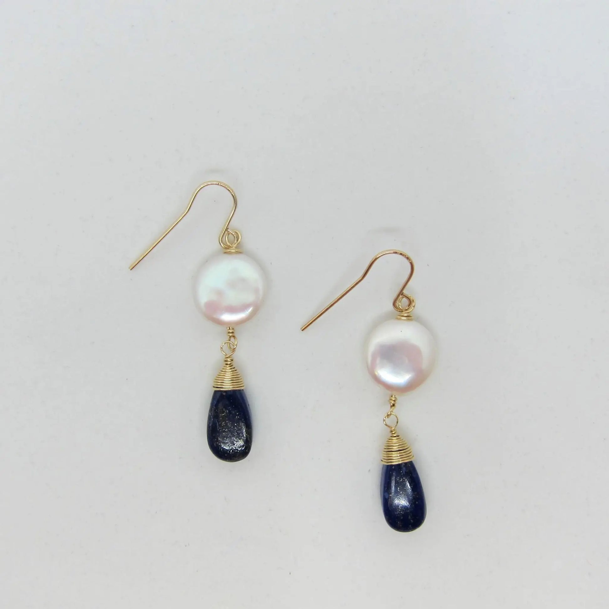 Coin Pearl and Lapis Lazuli Teardrop Earrings